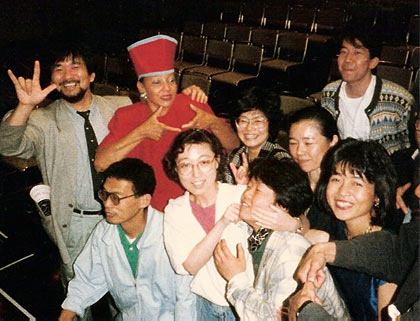 Shirley with new friends in Japan